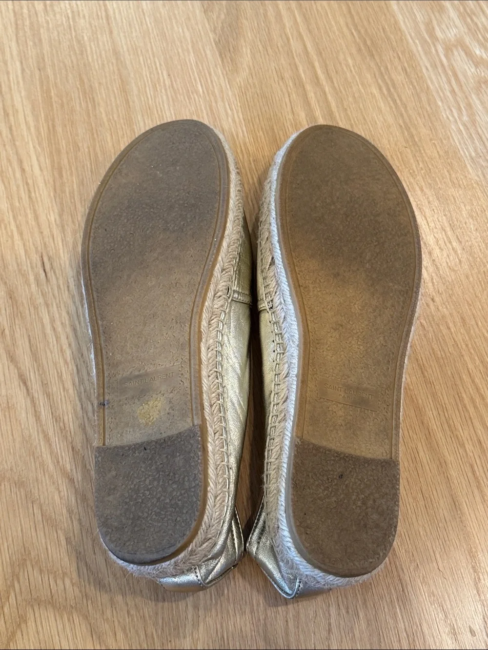 Yves Saint Laurent Metallic Gold Logo Espadrille